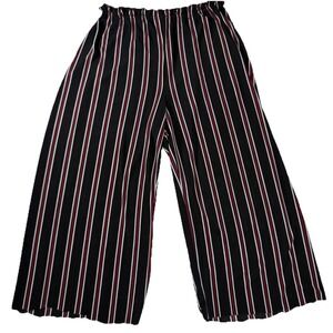 Jon & Anna Pants Stripe Stretch Flowy Wide Leg Pleated Black Red White Palazzo